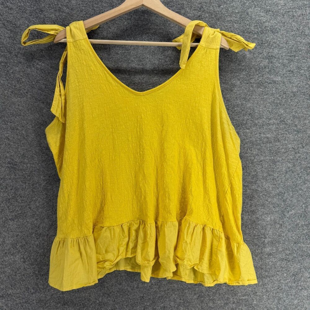 Terra & Sky Blouse Women 1X Plus Yellow V-Neck Sleeveless Wide Strap Cotton